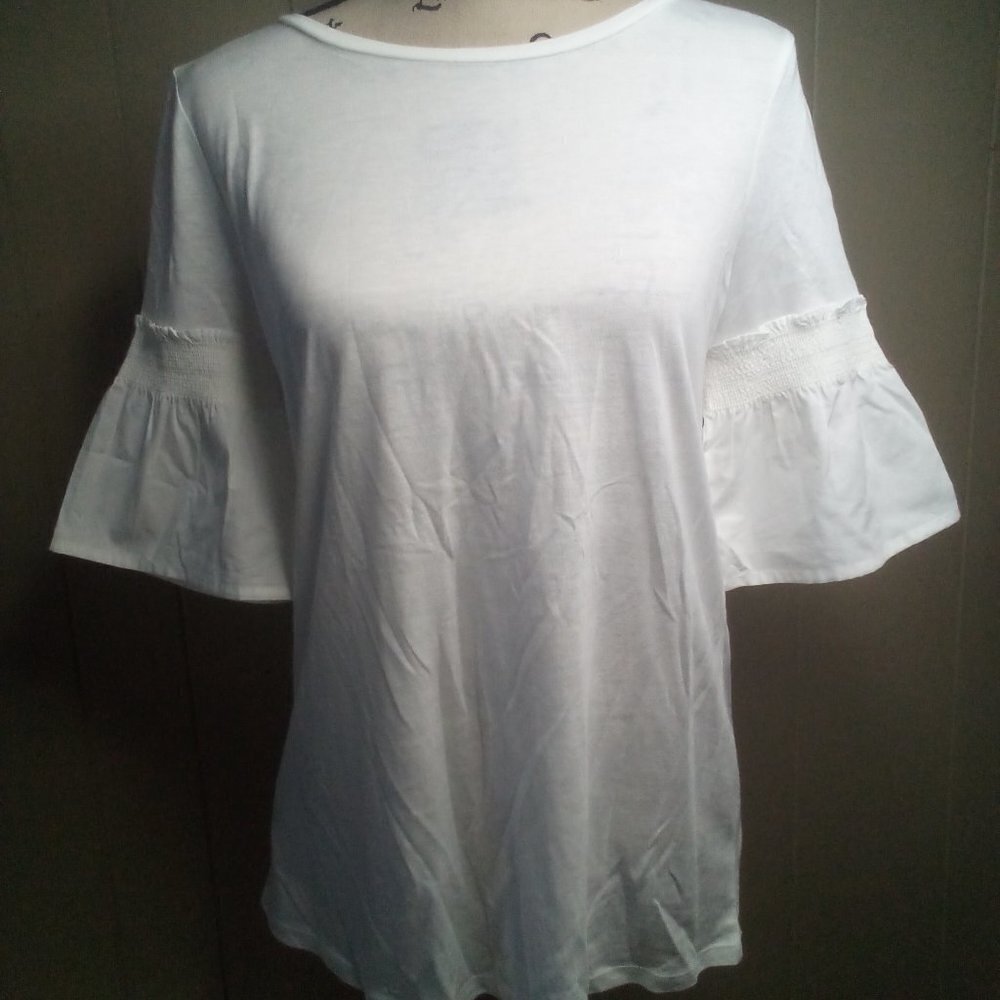 Ann Taylor Loft Blouse XS Short Bell Sleeve White